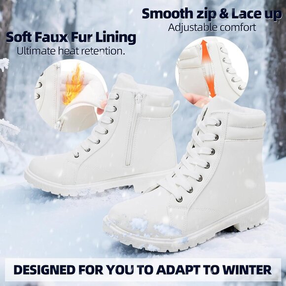 ⚡Women's White Winter Ankle Boot Warm Faux Fur Lining Zipper Non Slip Waterproof - Picture 5 of 6